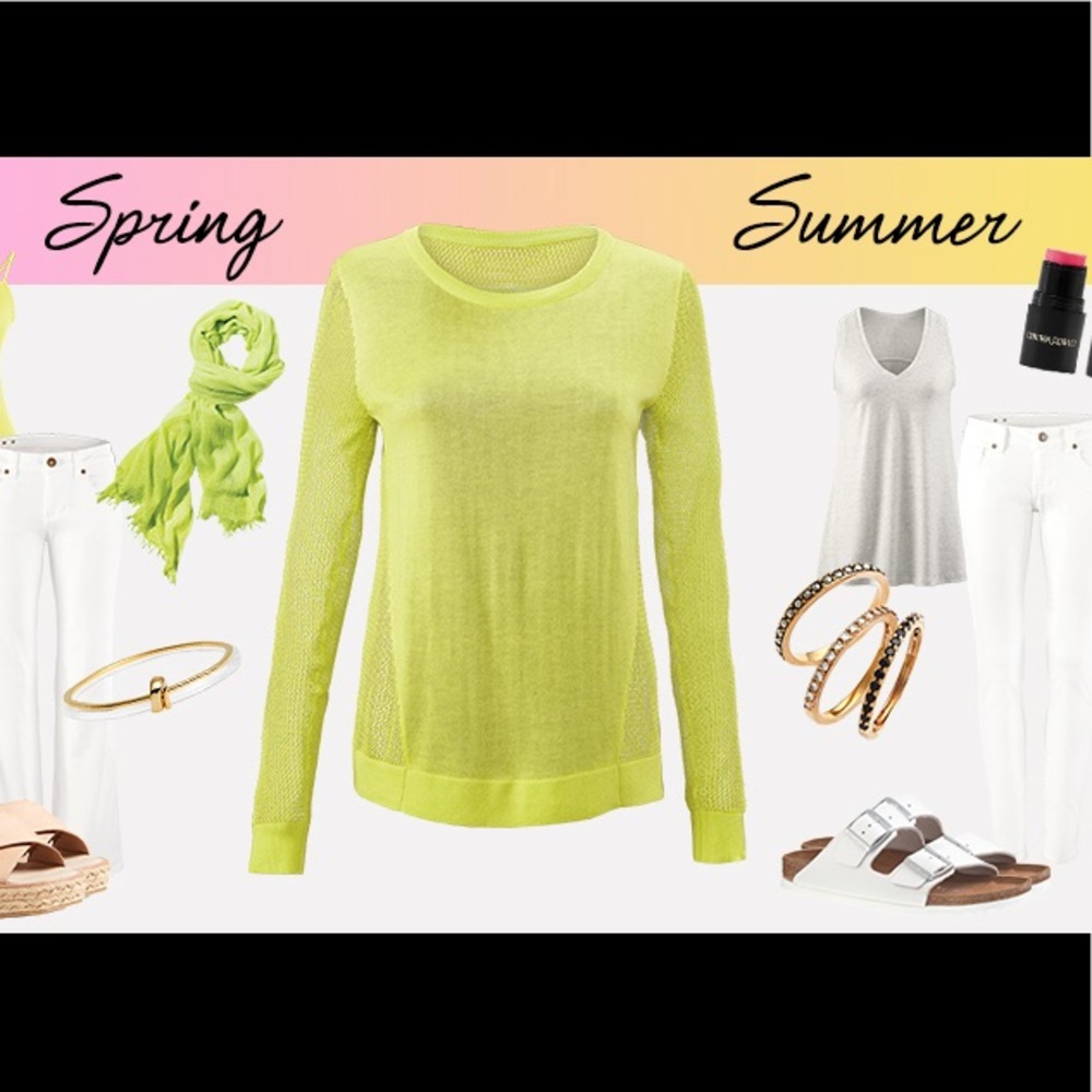 CAbi Split Back Pullover Lemon Lime NWT sz. S